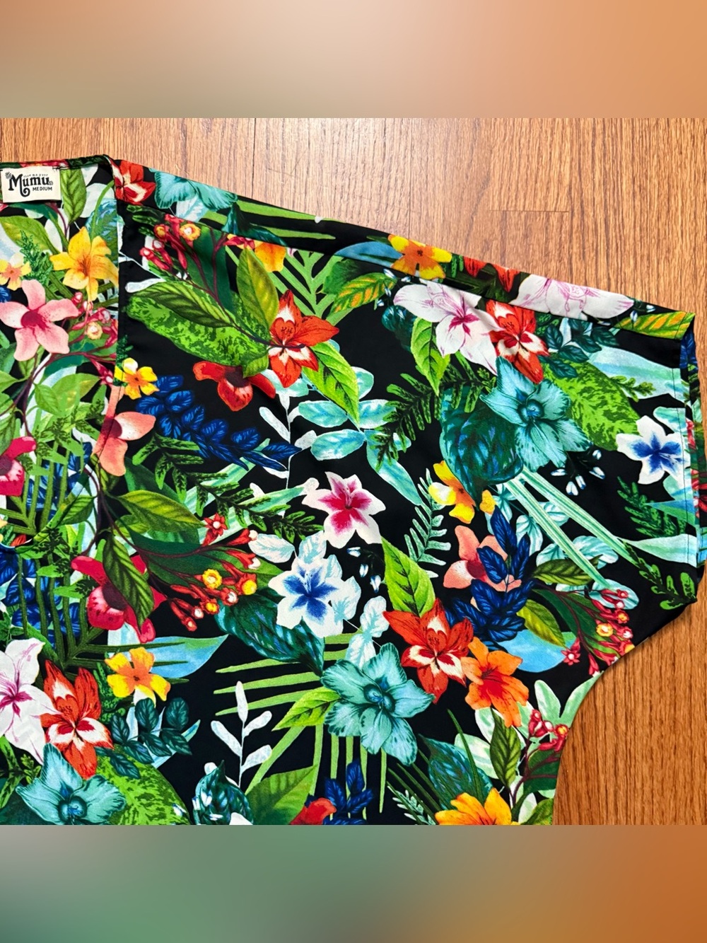 Show Me Your MuMu Black Hawaiian Tropical Floral V Neck dress size M - Picture 4 of 10